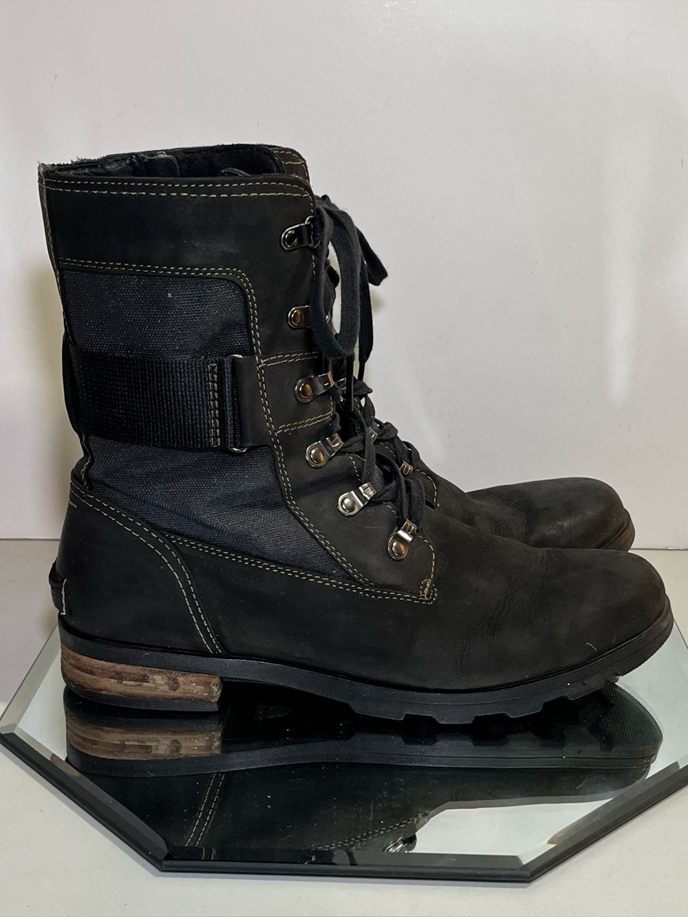 Women’s Sorel Lennox Leather Waterproof Zip & Lace Up Boots, US Size 11, Black